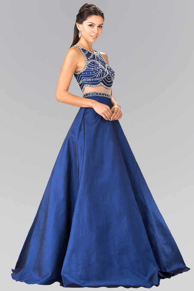 A-line Mock Two-Piece Beading Dress - Navy