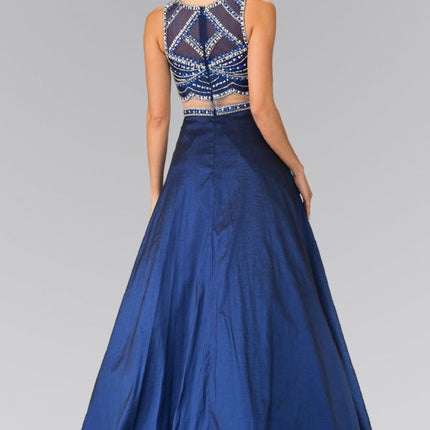 A-line Mock Two-Piece Beading Dress - Navy