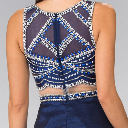 A-line Mock Two-Piece Beading Dress - Navy