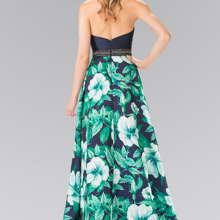 Flower Print Halter-Neck Mikado Long Dress