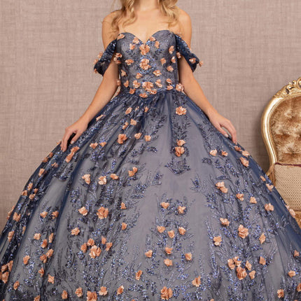 Navy Luminous Elegance Off‑Shoulder Gown