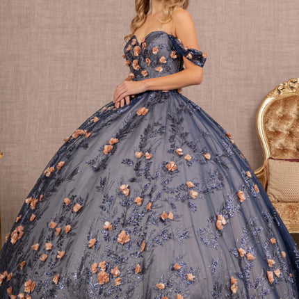 Navy Luminous Elegance Off‑Shoulder Gown