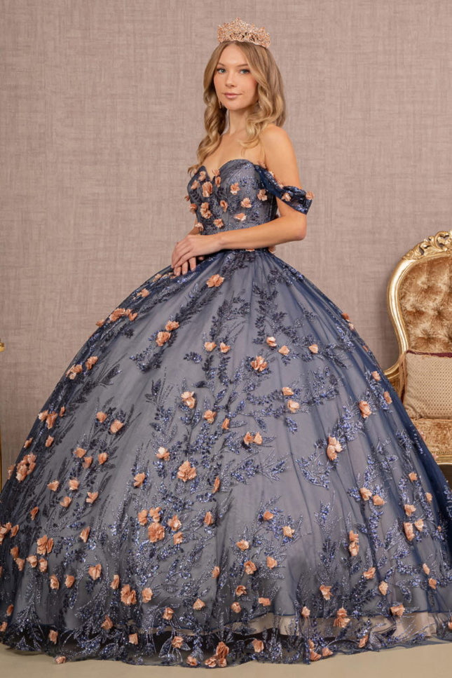 Navy Luminous Elegance Off‑Shoulder Gown
