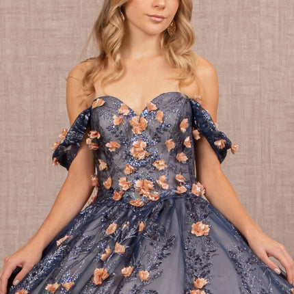 Navy Luminous Elegance Off‑Shoulder Gown
