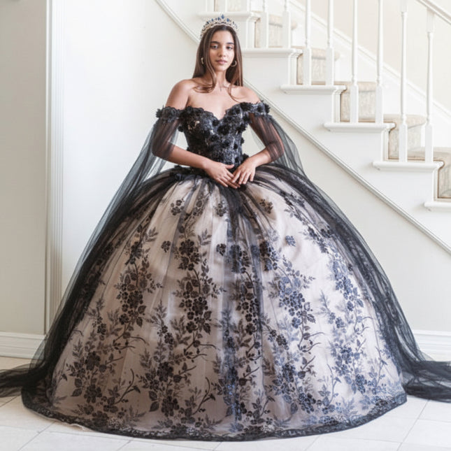 Radiant Black and Chapamgne Luxe Gown