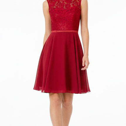 Lace Embellished Chiffon Dress - Burgundy