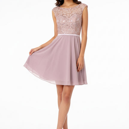 Lace Embellished Chiffon Dress - Mauve