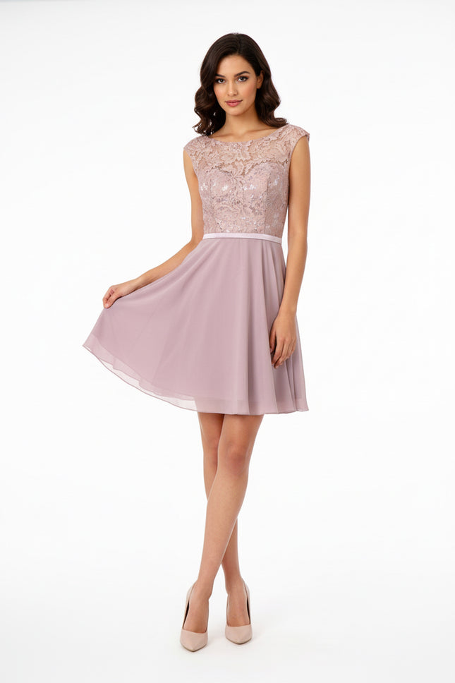 Lace Embellished Chiffon Dress - Mauve