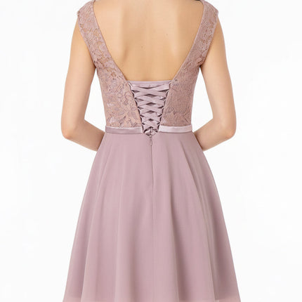 Lace Embellished Chiffon Dress - Mauve