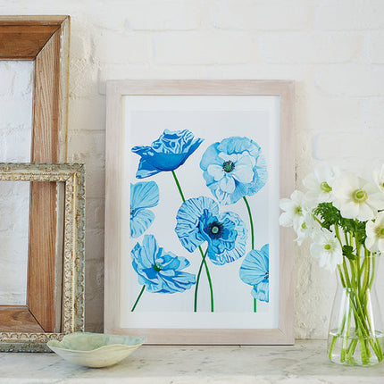 Blue Poppies on Pale Grey Wall Art