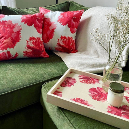 Red Carnations on Snow Throw Pillow