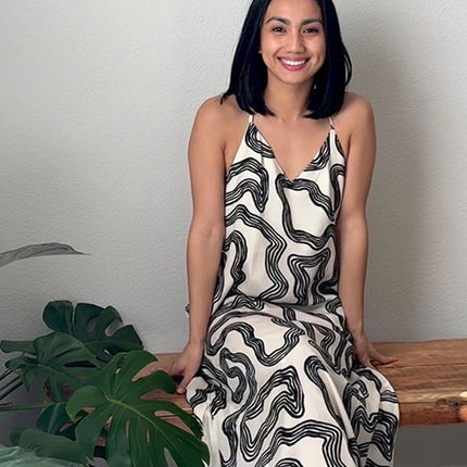 Midi Slip Dress in Black Stripes