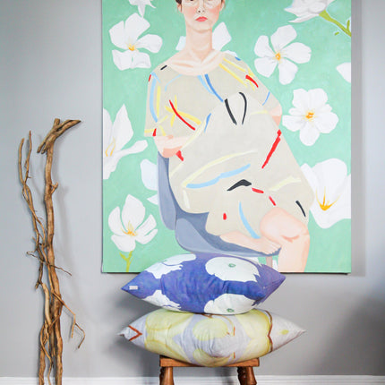 White Poppies On Violet Throw Pillow