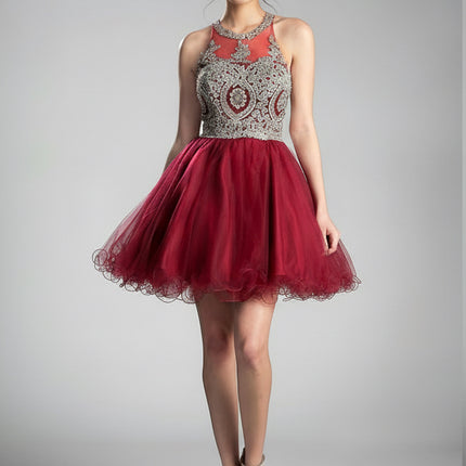 Short Layered Cocktail Dress - Burgundy Gold